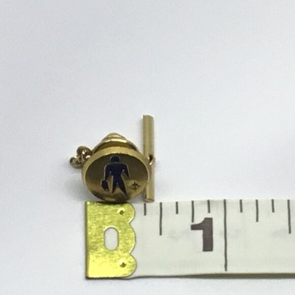 Vintage Tie Tack Men’s Mid Century Round Gold Tone Safety Chain MCM Business Man - Picture 3 of 4